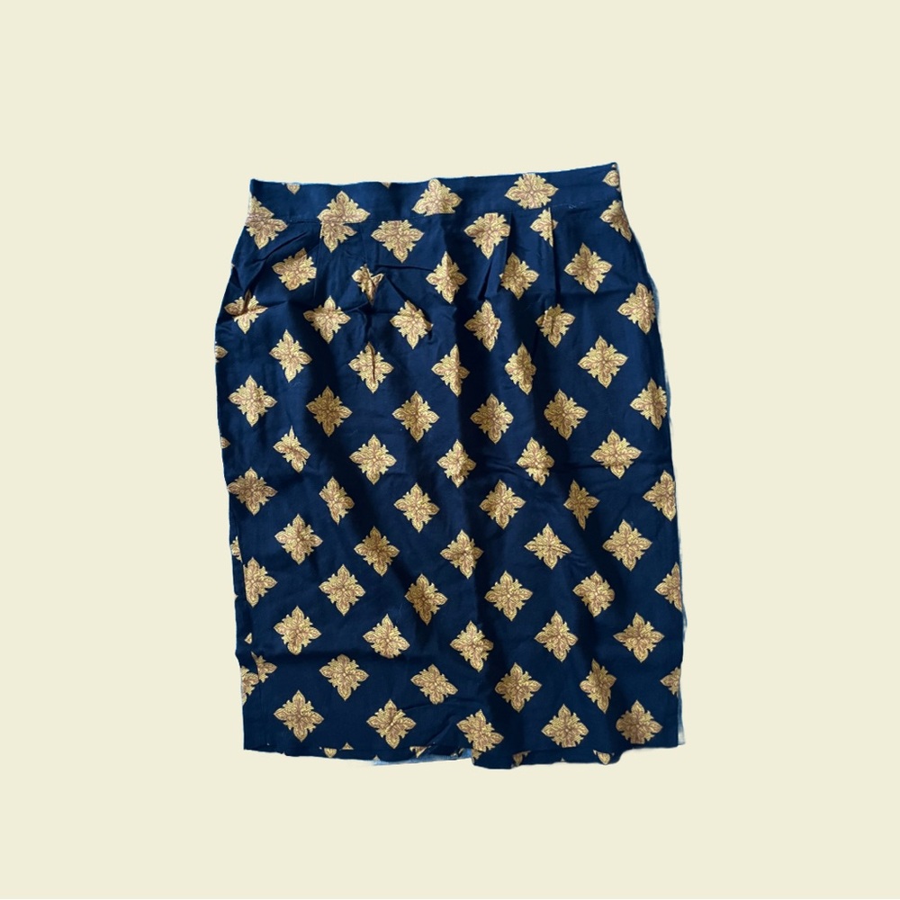 Vintage black and gold rayon pencil skirt